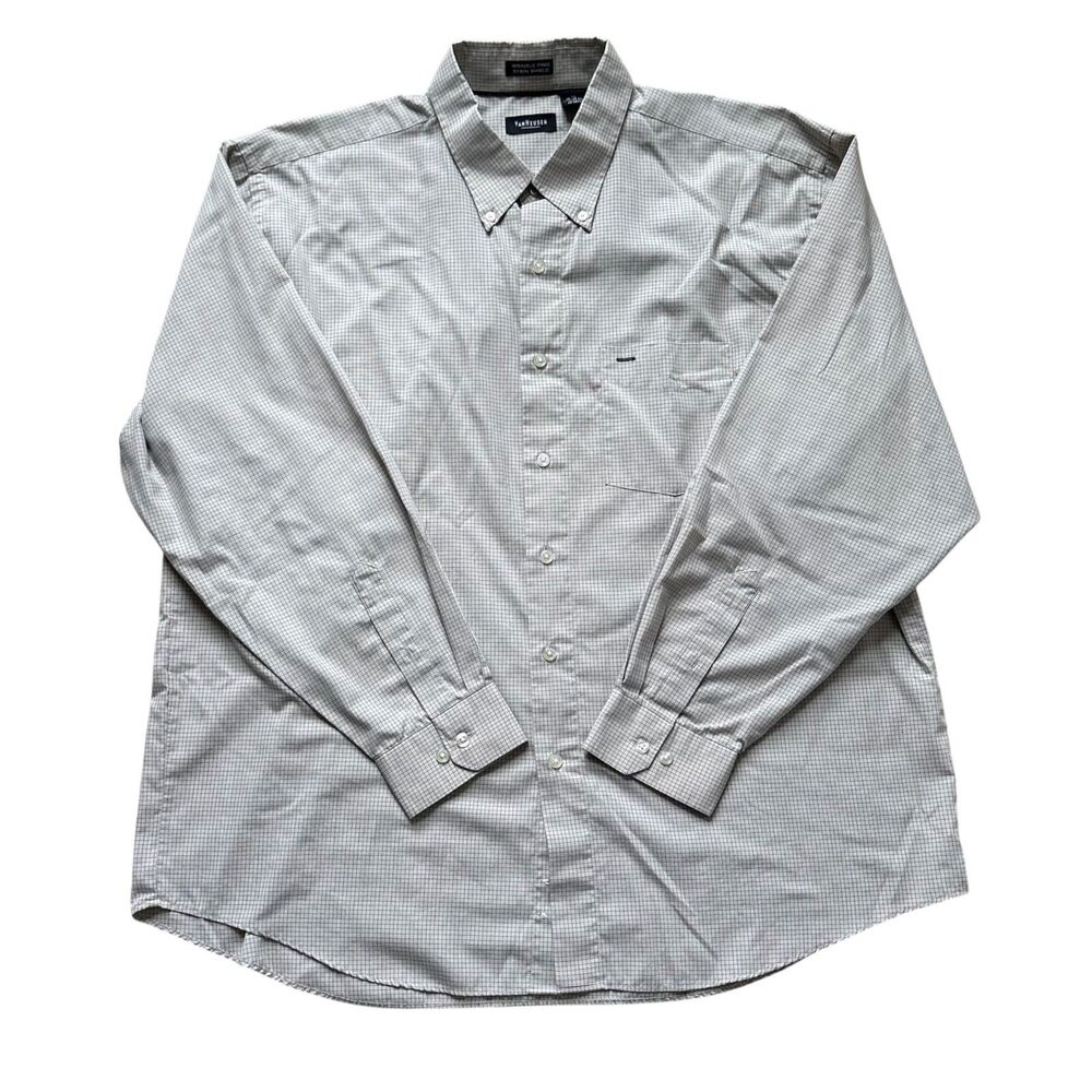 Van Heusen Shirt Mens Extra Large White Button Down Check Pattern Wrinkle Free